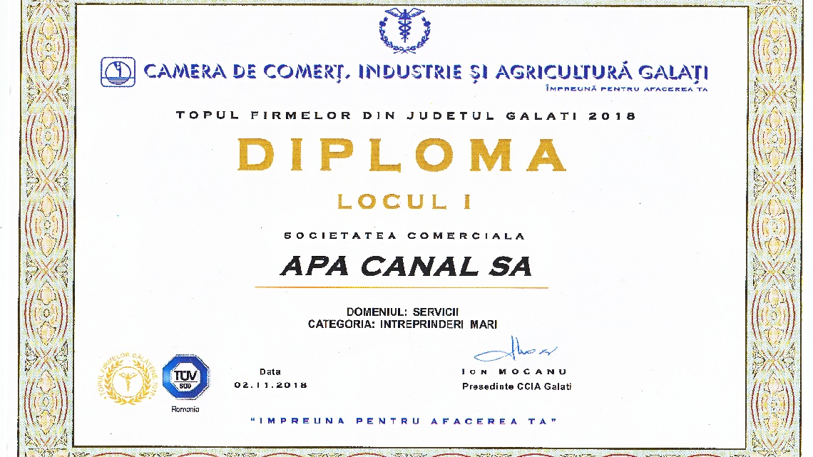 Premii pentru Apa Canal S.A. Galați 