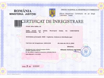 Certificat Inregistrare 2025